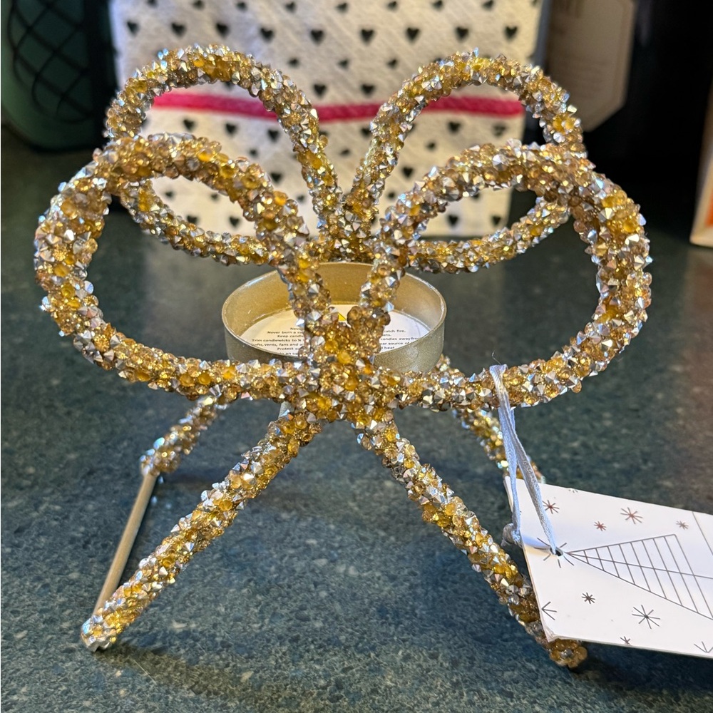 34th & Pine Gold Bow Tea Light Holder NWT